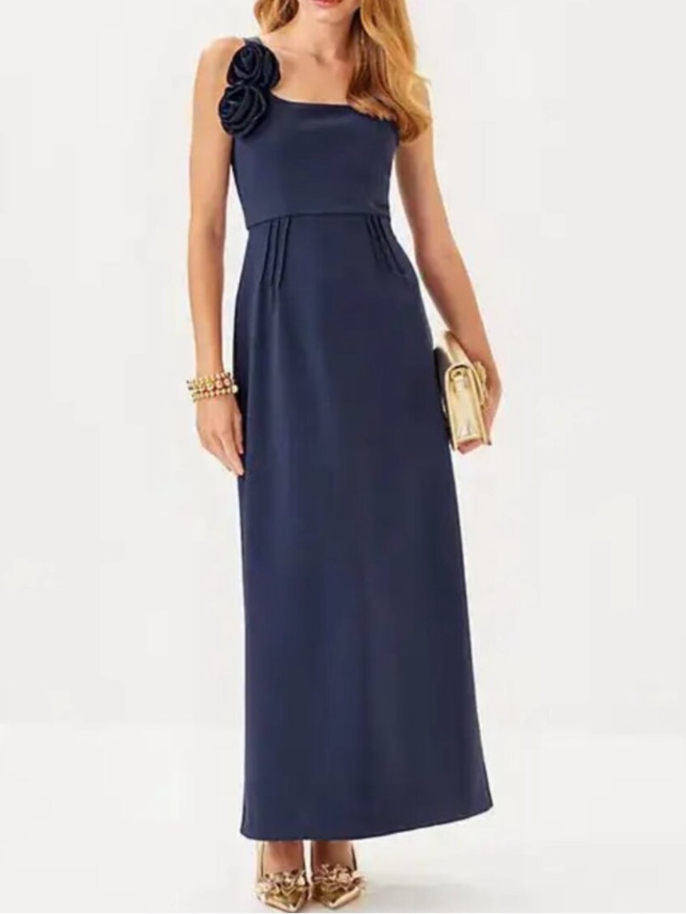 Lilly Pulitzer Jade maxi dress gown true navy roses sleeveless size 6